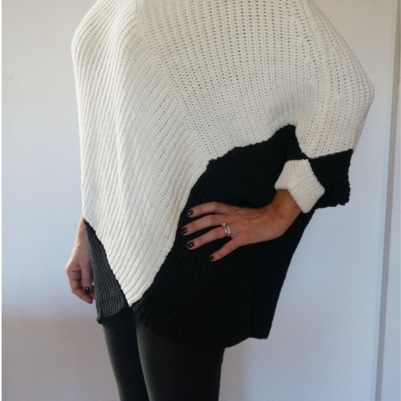 Maje Paris Patchwork Cape/ Cocoon/ Poncho Black/ Off White Size M-L - Picture 16 of 16